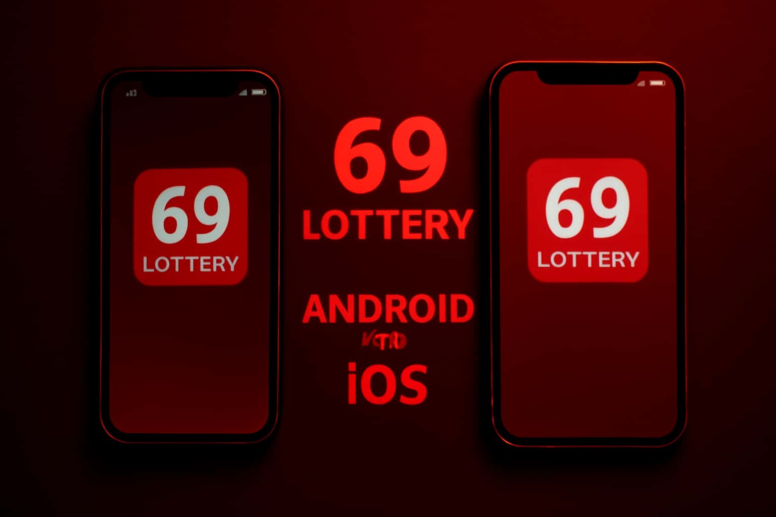 An informative comparison graphic of 69 Lottery on Android and iOS platforms.