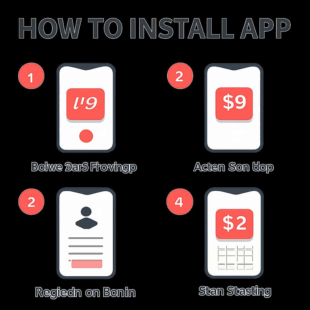Diagram illustrating installation steps for 69 Lottery App.