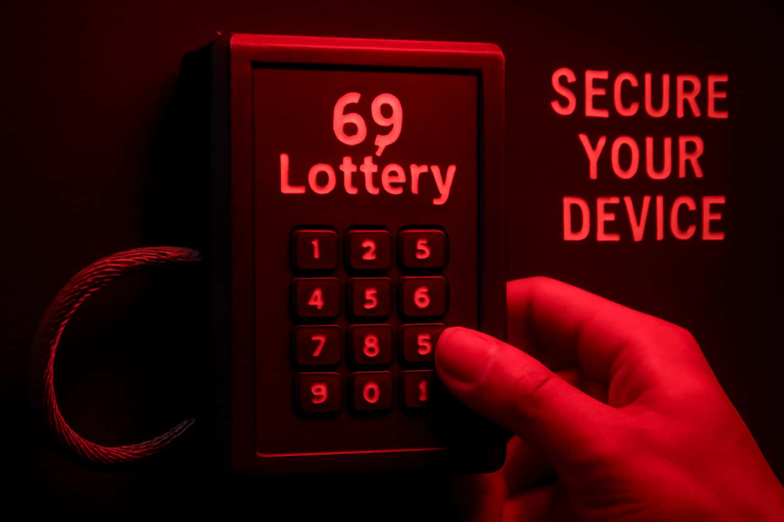An informational graphic illustrating the secure download process for the 69 Lottery Device.