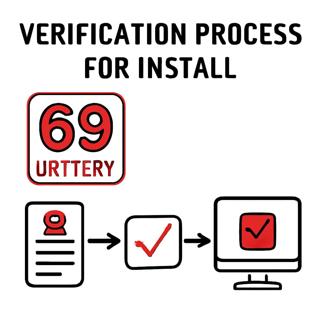 Educational diagram detailing the steps for verifying the 69 Lottery app installation.